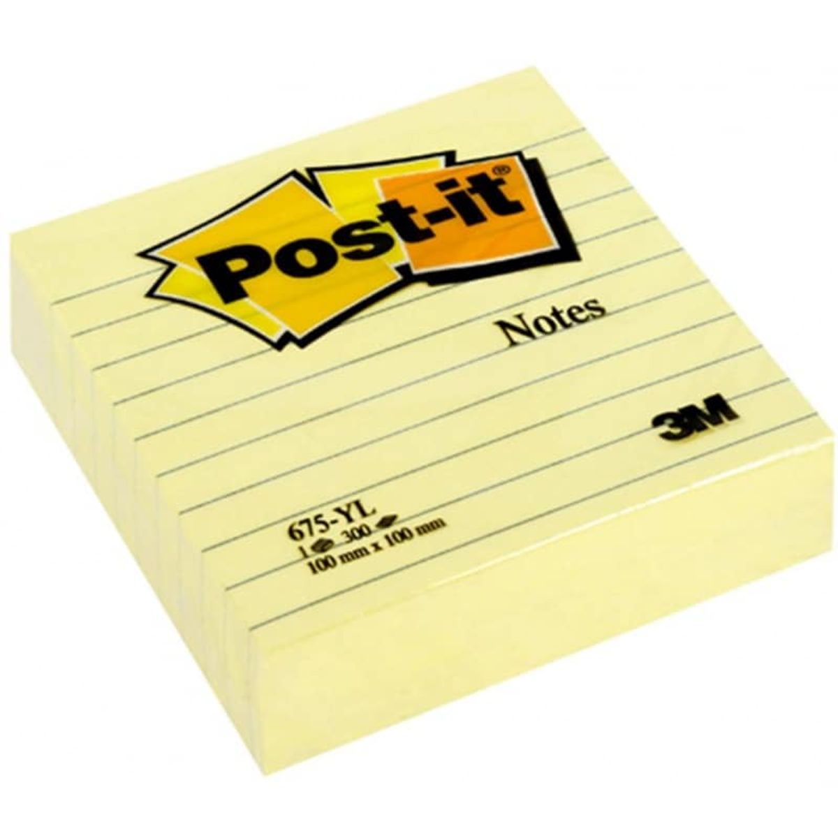 Selvklæbende blok POST-IT® linjeret (675-YL), 100x100mm, 300 ark, gul.