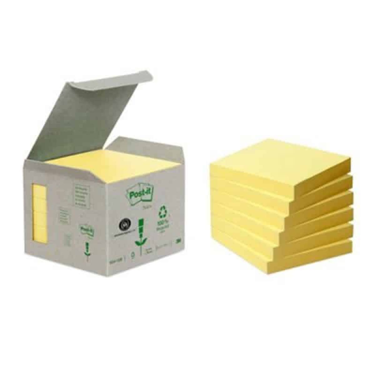 Økologiske klæbende noter POST-IT® (654-1B), 76x76mm, gule, 6x100 kort, 1 pakke