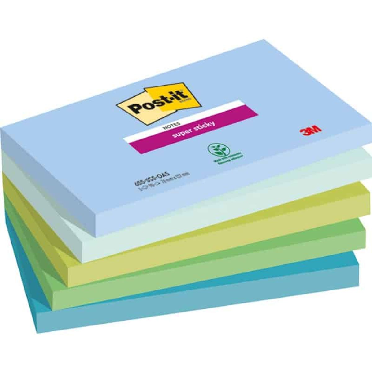 Post-it® OASIS klæbende noter, 76x127mm, 5x90 ark, 1 pakke