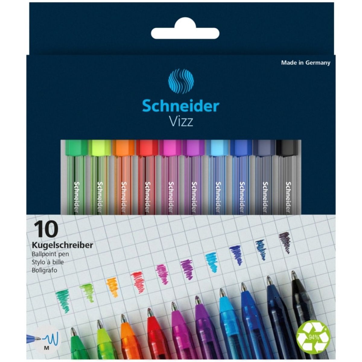 Rollerballpen SCHNEIDER VIZZ, M, 10 stk., med etui, farvemix 10 stk.