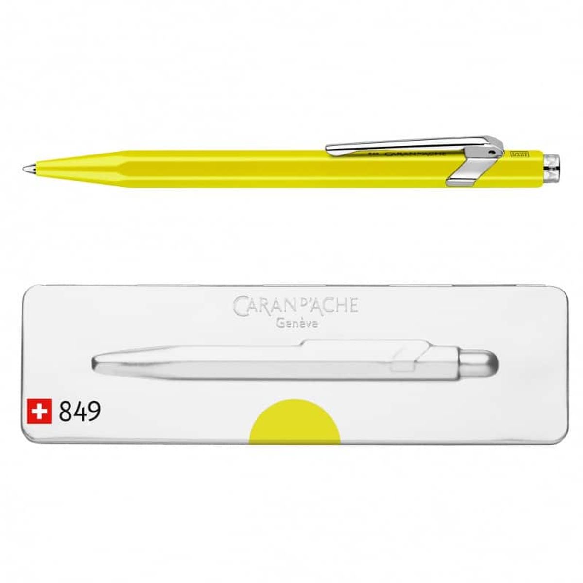 Kuglepen CARAN D'ACHE 849 Pop Line Fluo, M, med etui, gul,.