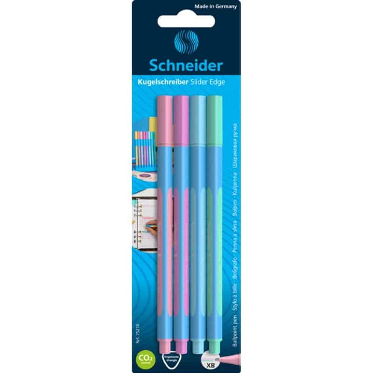 Pen SCHNEIDER Slider Edge, XB, 4 stk., blister, farvemix pastel.