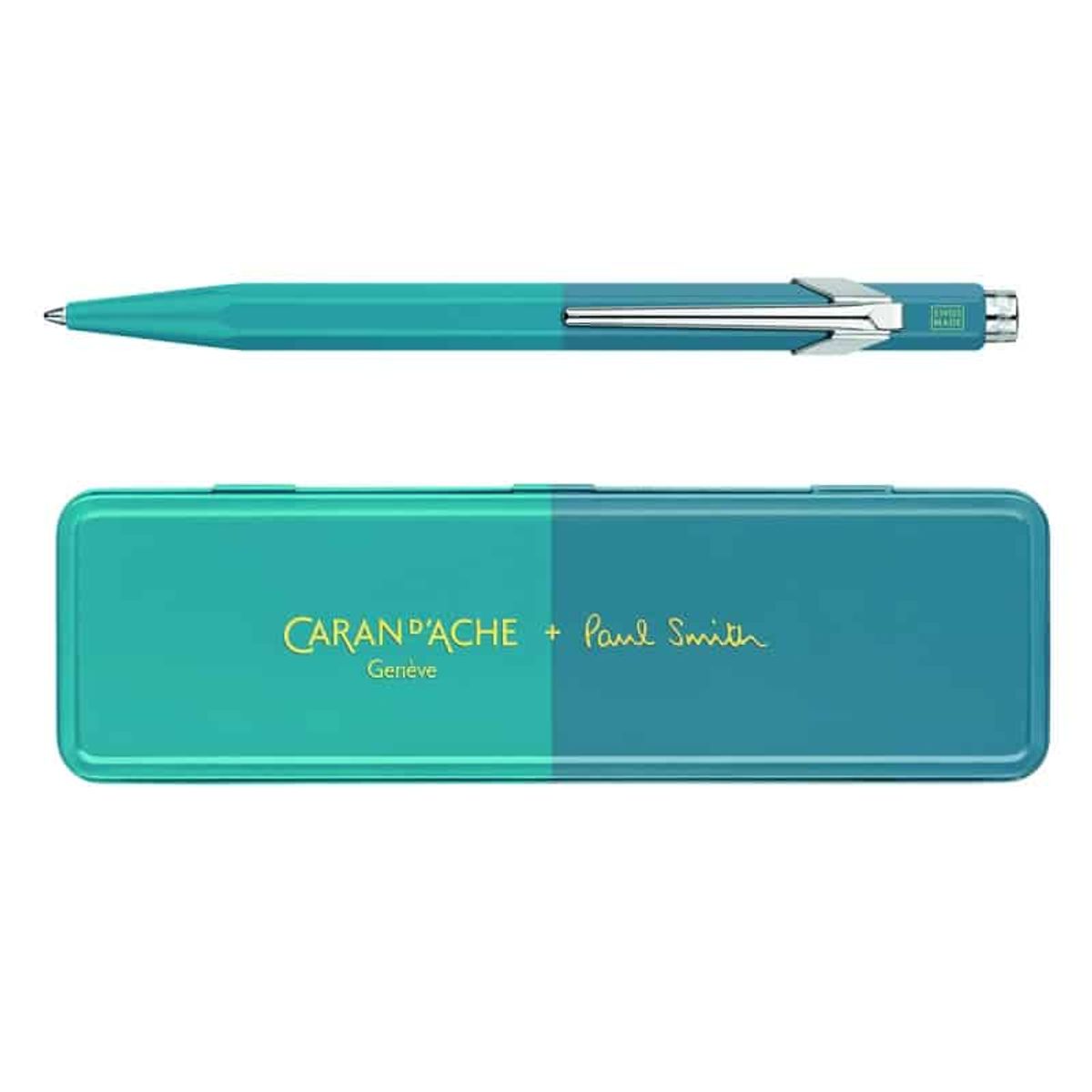 Pen CARAN D'ACHE 849 Paul Smith Edition 4, M, i æske, Cyan/Stål,.