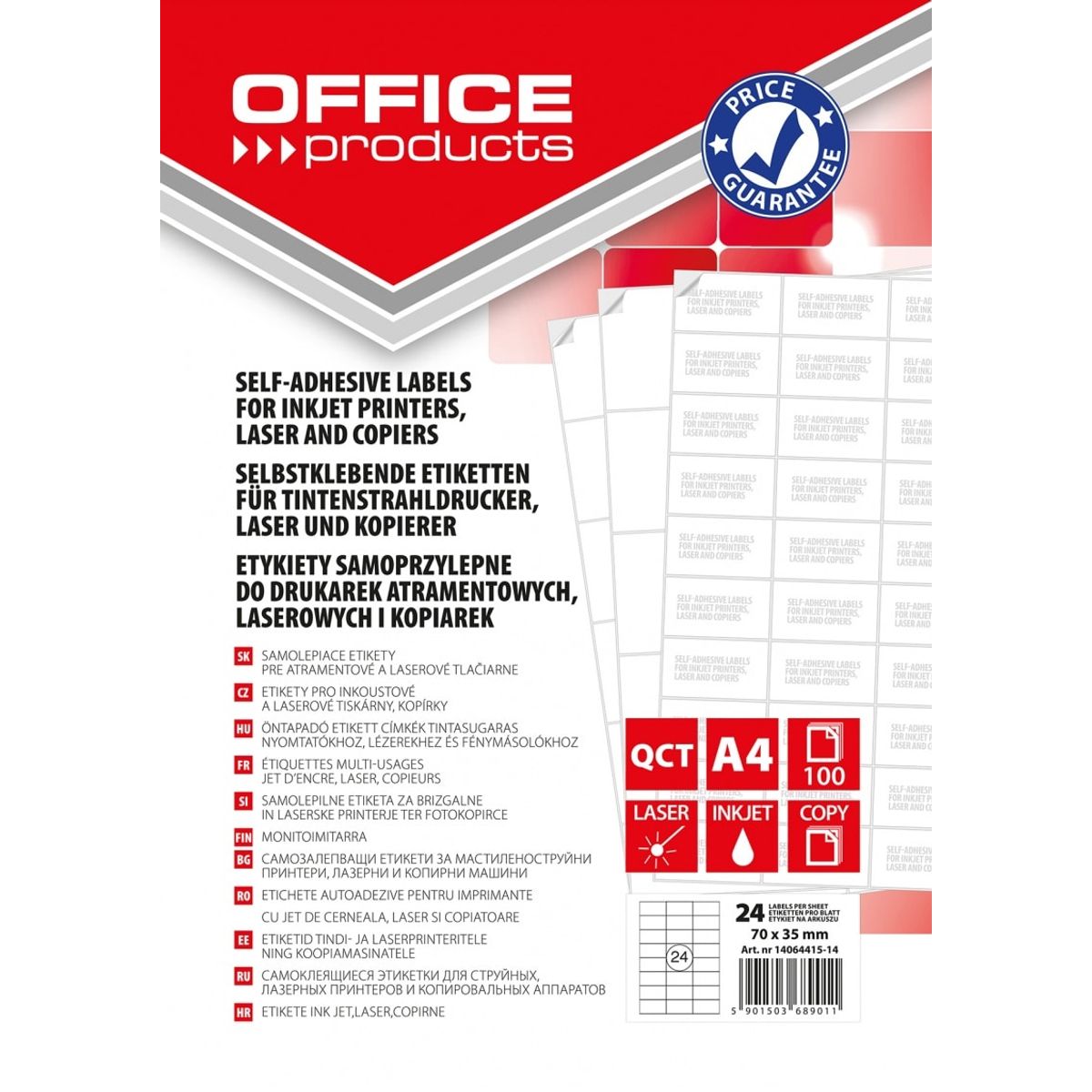 Etiketter OFFICE PRODUCTS, 70x35mm, hvid, 100 ark 1 pakke