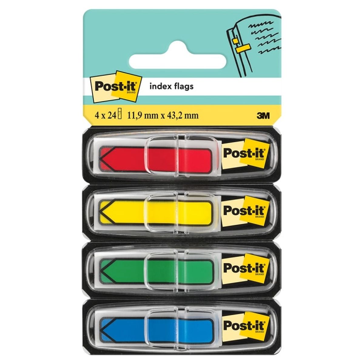 Indeksmærker POST-IT® (684-ARR3), PP, 12x43mm, pil, 4x24 stk., assorterede farver,.