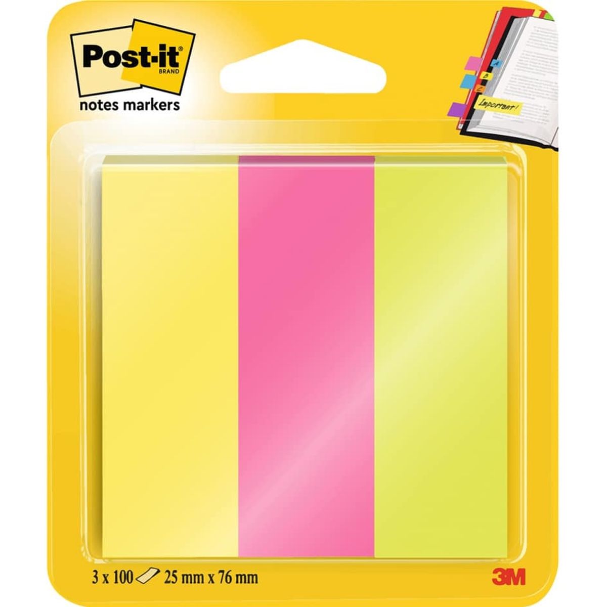 Post-it® Notes Markører Blandede Neonfarver, 3 blokke,.