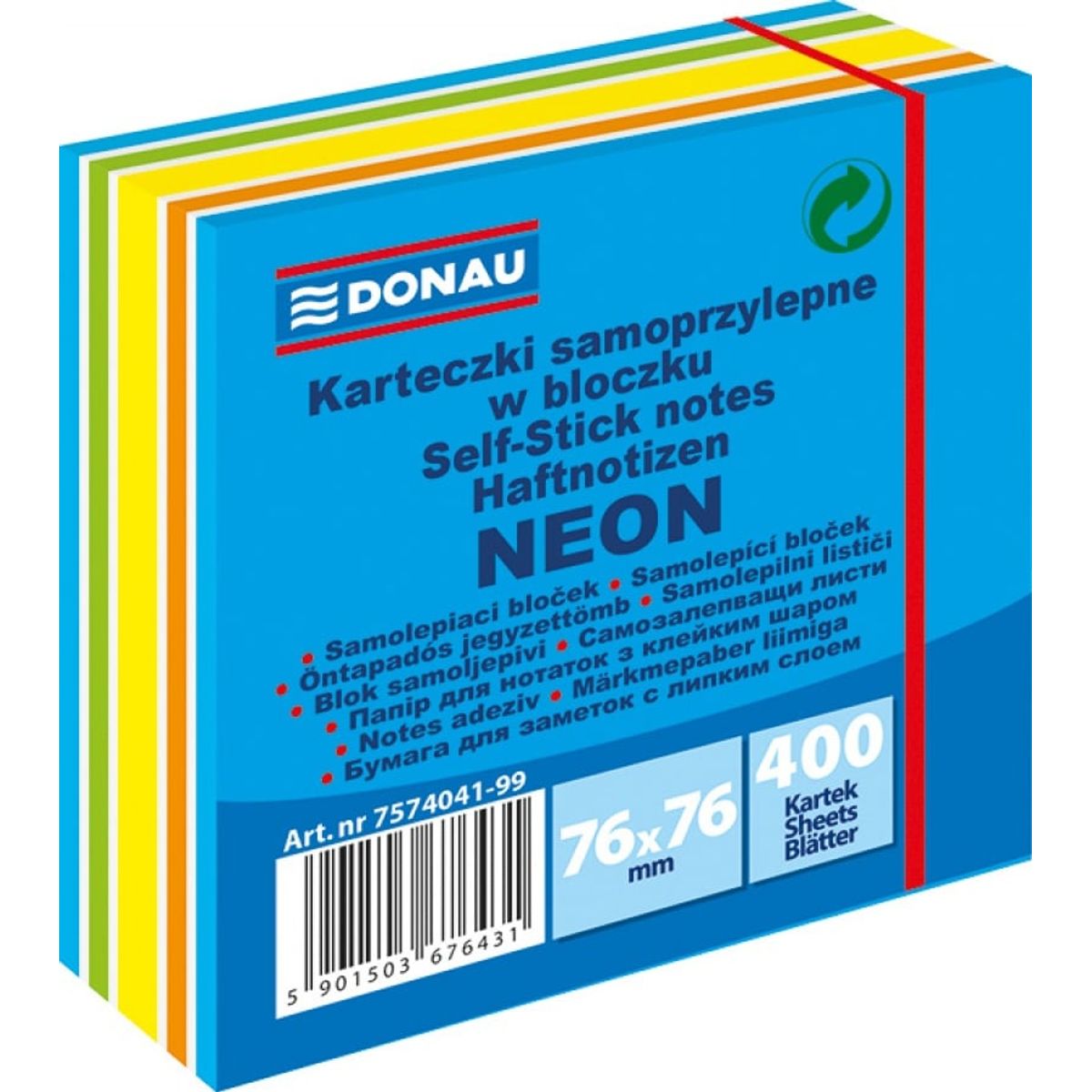 Selvklæbende kubus, DONAU, 76x76mm, 1x400 ark, neon-pastel, blanding af blå,.