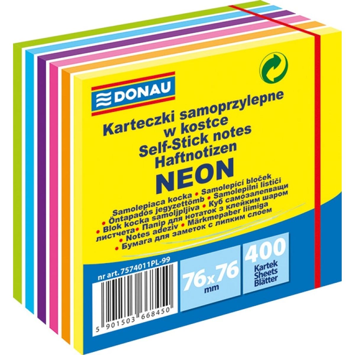 Selvklæbende terning, DONAU, 76x76mm, 400 ark, assorterede farver,.