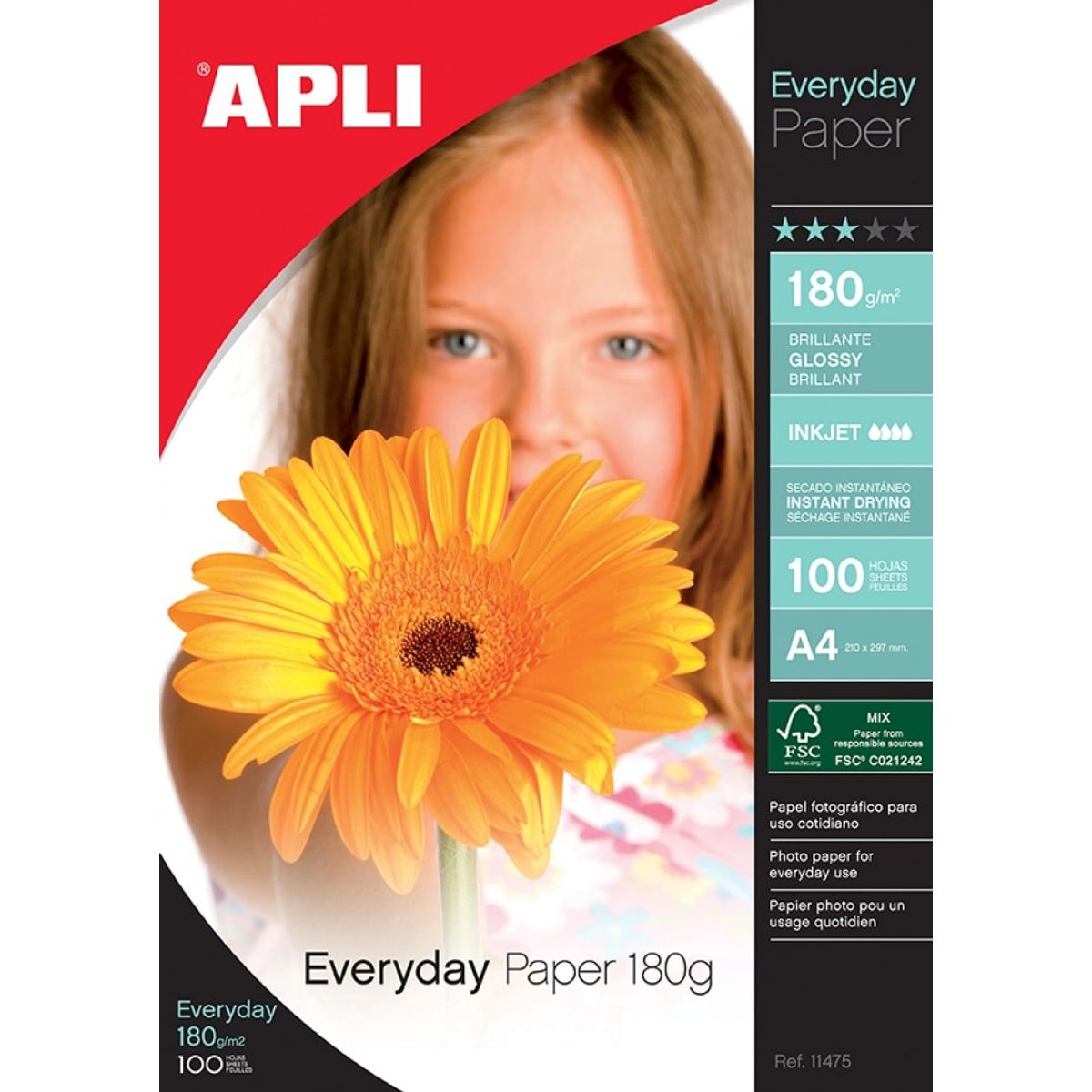 Fotopapir APLI A4 180gsm blank 100 ark.