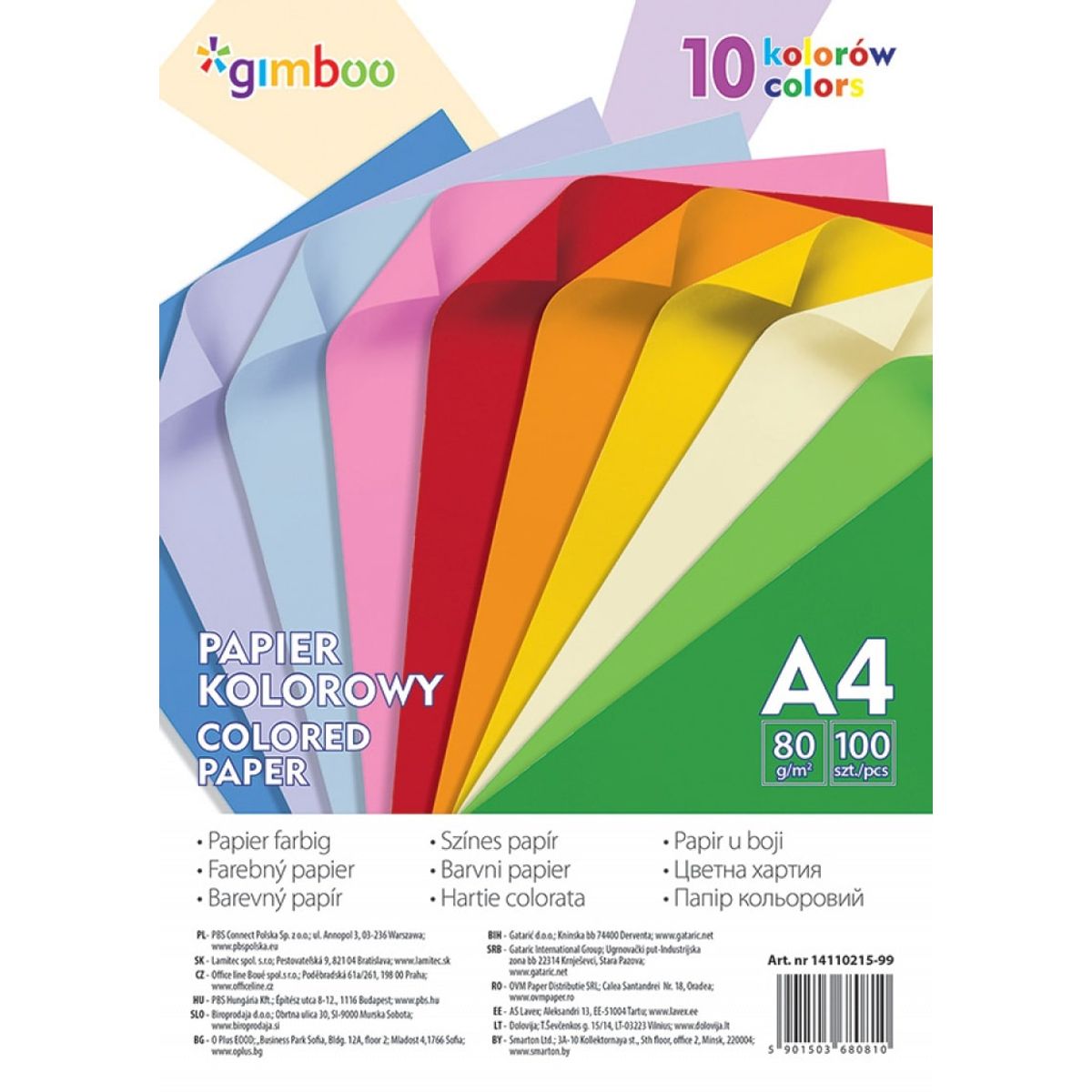 Farvet papir A4 80 gsm 10 neonfarver.