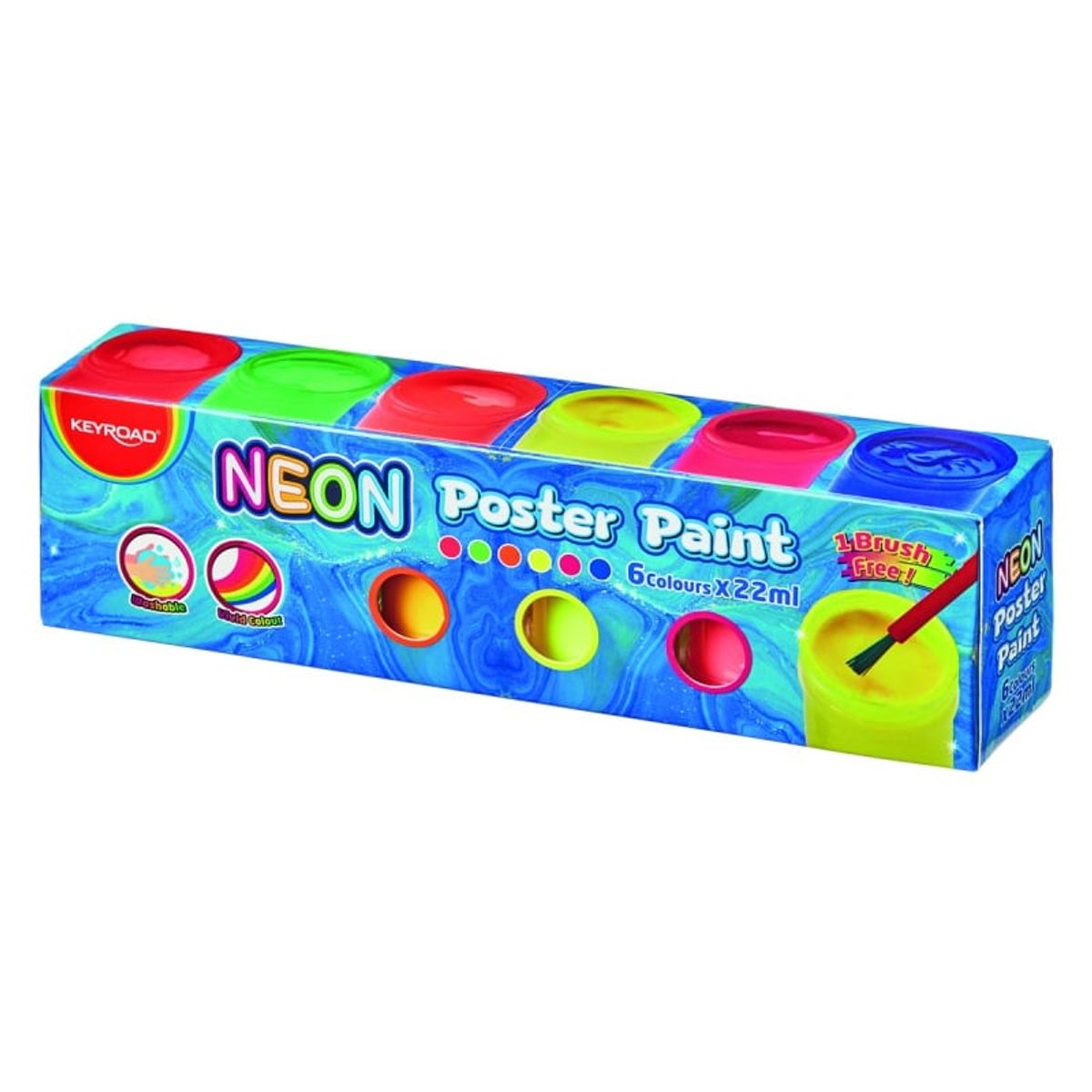 Neon Plakatfarver Sæt med Pensel 6x22ml.