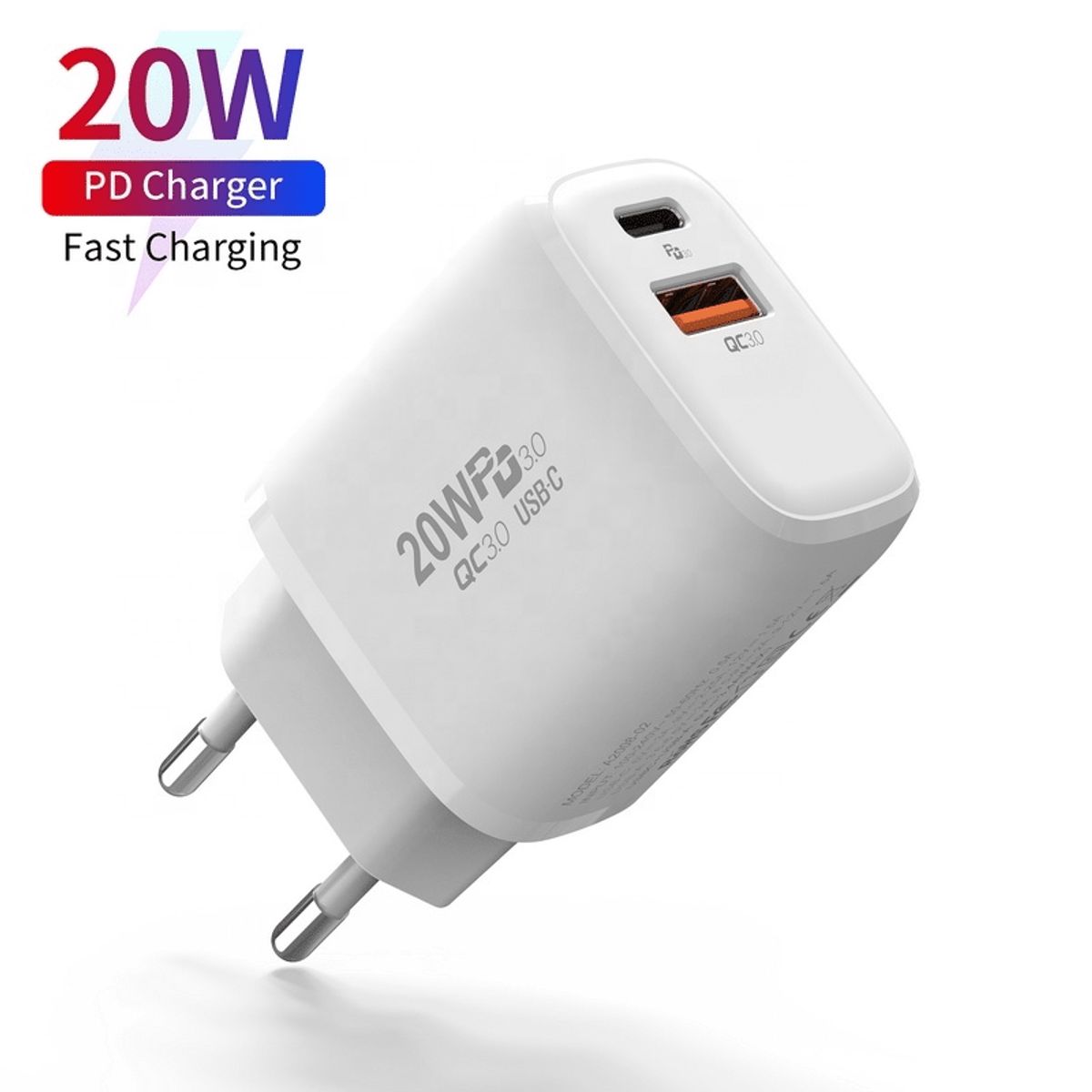 Oplader 20w Fast charger med Usb-A og Usb-C