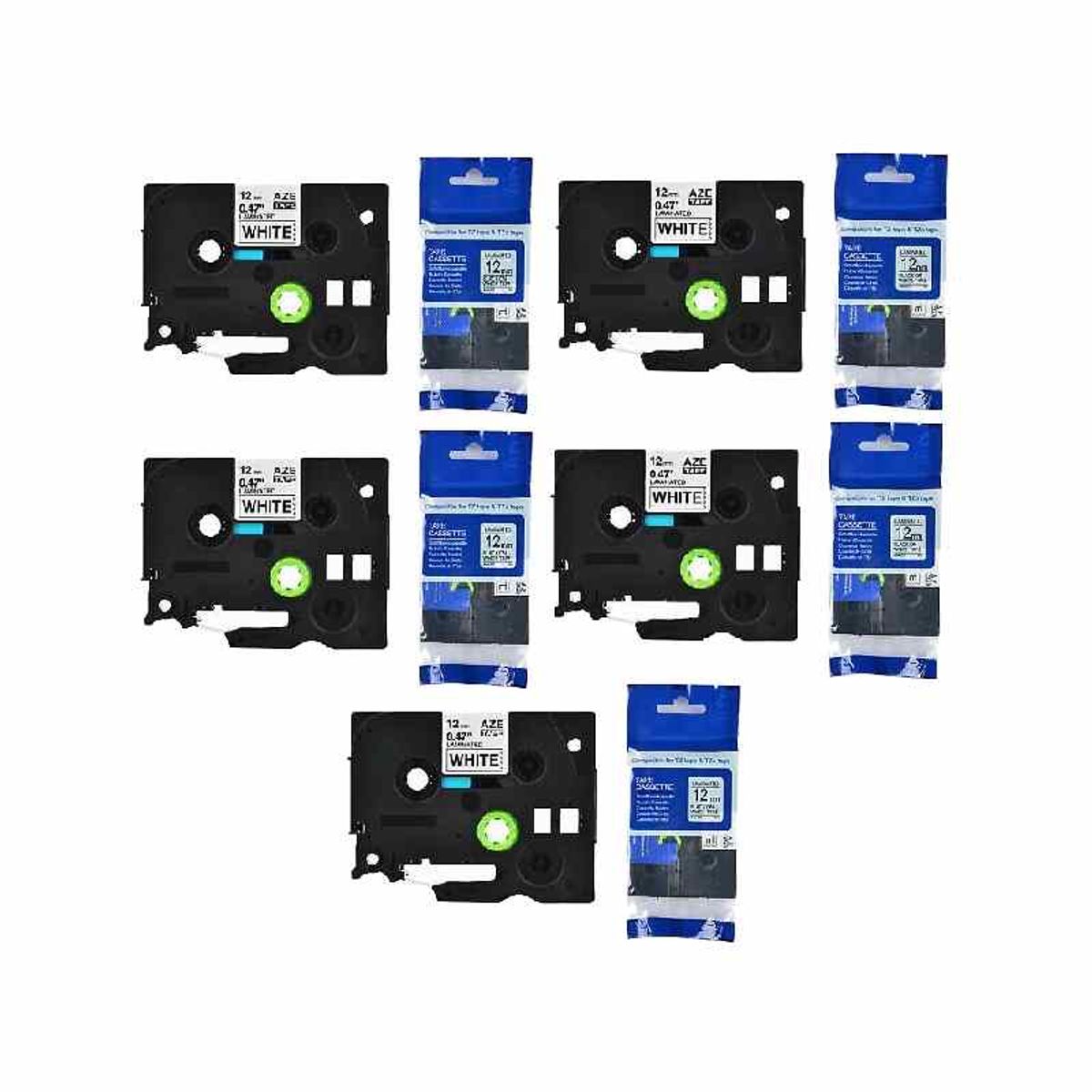 Rabat sæt 5 stk TZe231 Tape sort tekst på hvid - 12mm x 8m - Kompatibel Brother - TZe231