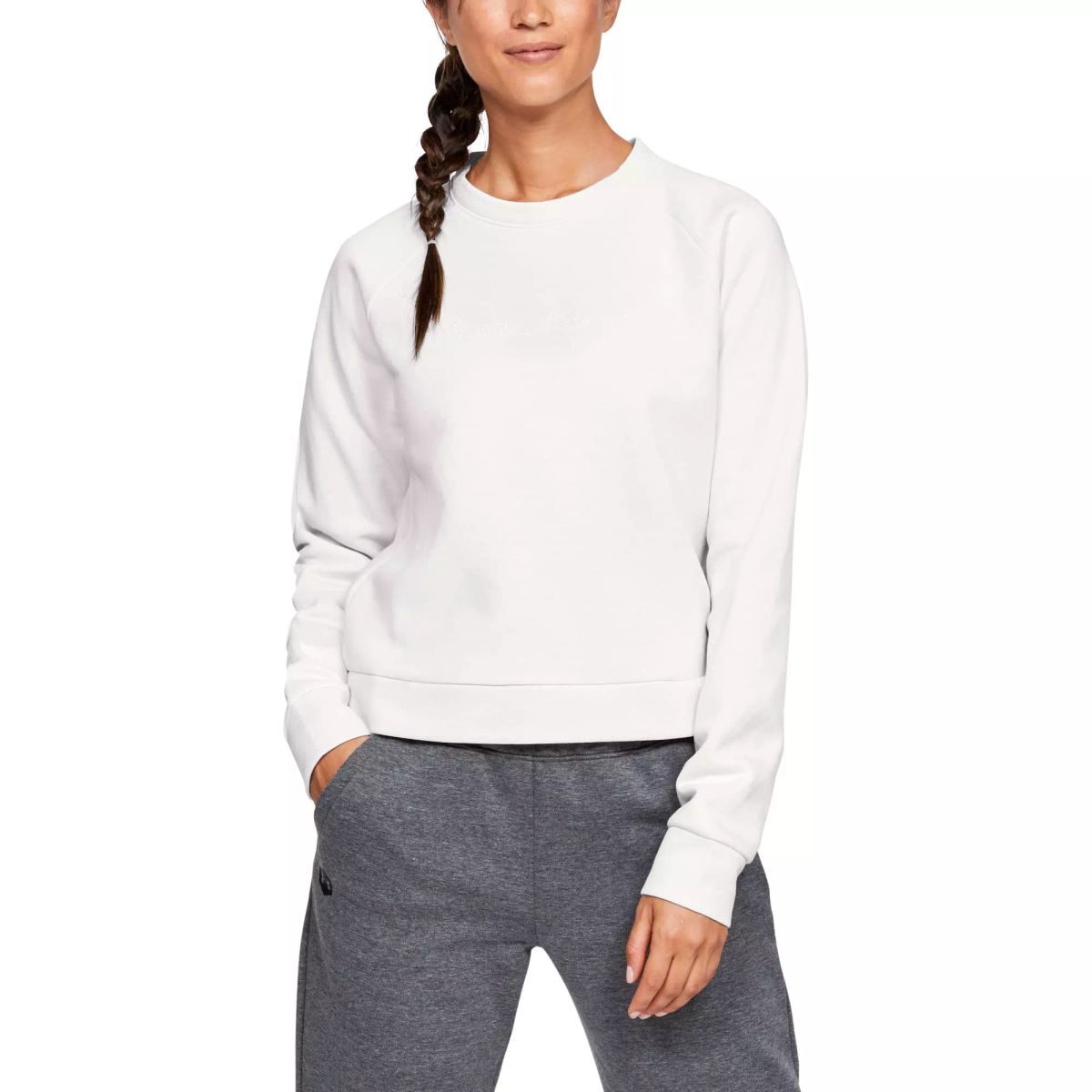 Kvinders Under Armour Recovery Fleece med tryk - White S