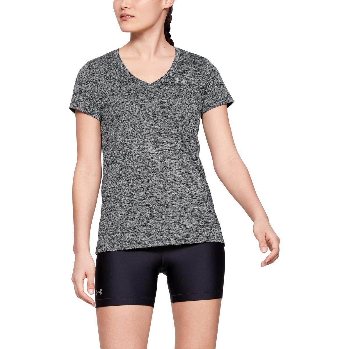 Kvinders Under Armour Techâ¢ V-Neck - Twist Black and Grey XS