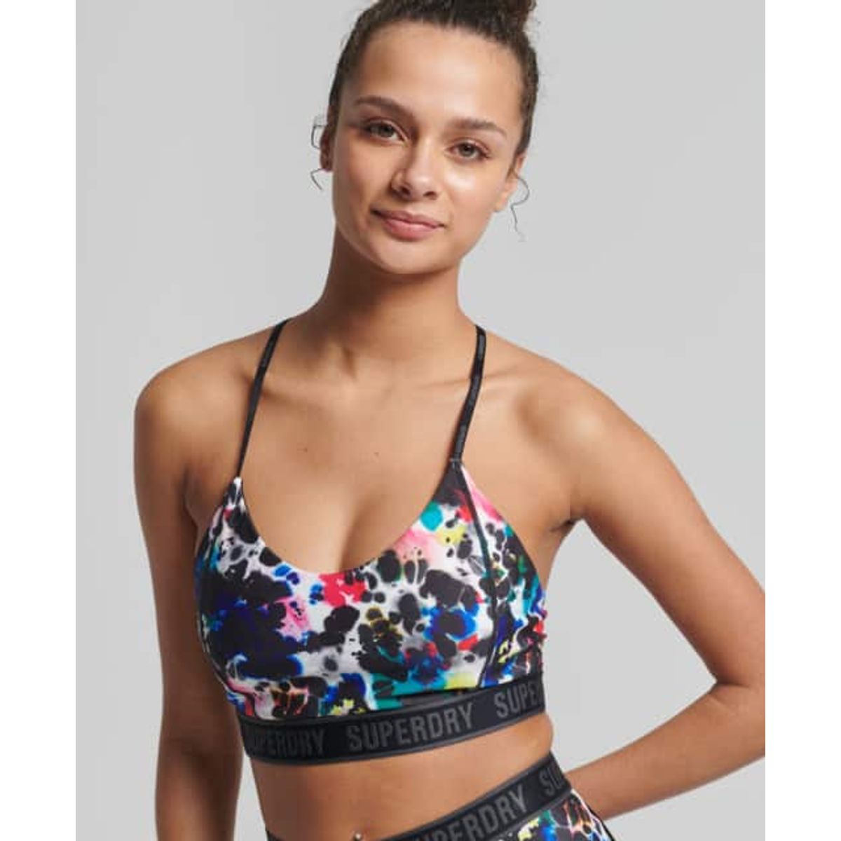 SuperDry Sport - Train Mid Impact Elastic Bra - Abstract Ink Micro XS