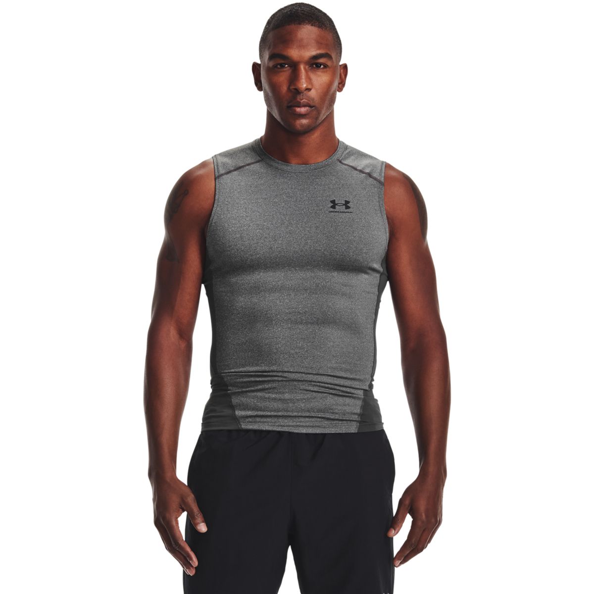 Mænds Under Armour - Compression Sleeveless T-shirt - Carbon Heather - Grey 3XL