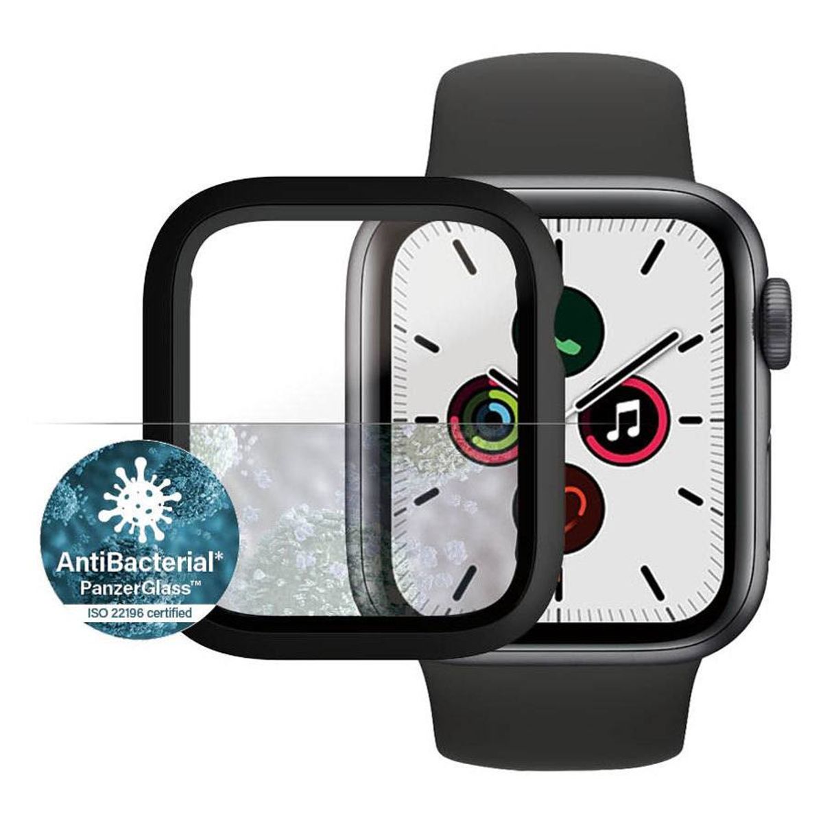 PanzerGlass Full Body Apple Watch 4/5/6/SE (44 mm) AntiBacterial Skærmbeskyttelse, Sort