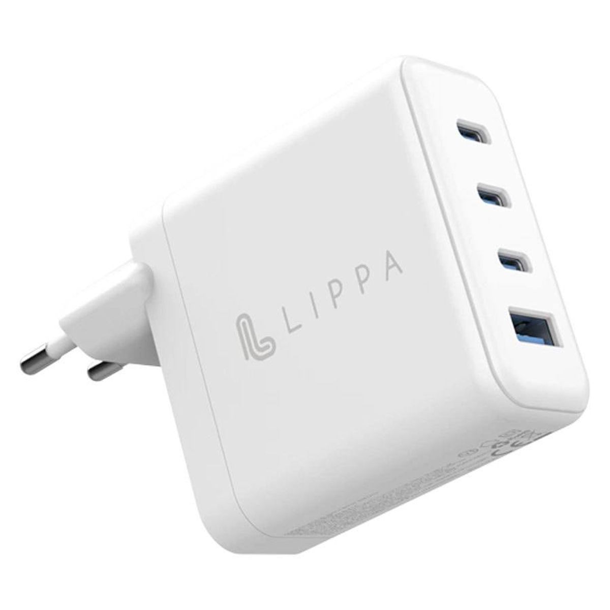 Lippa 100W 3 x USB-C PD & USB-A QC GaN oplader, Hvid