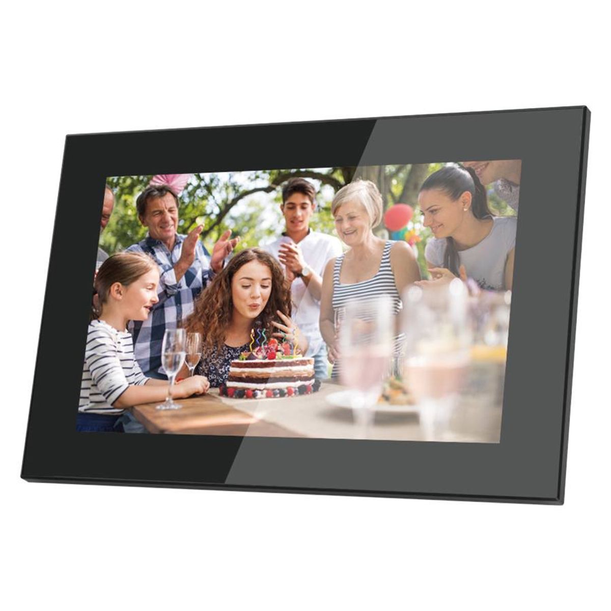 Lippa 10" Frameo - Digital billedramme i glas, Sort