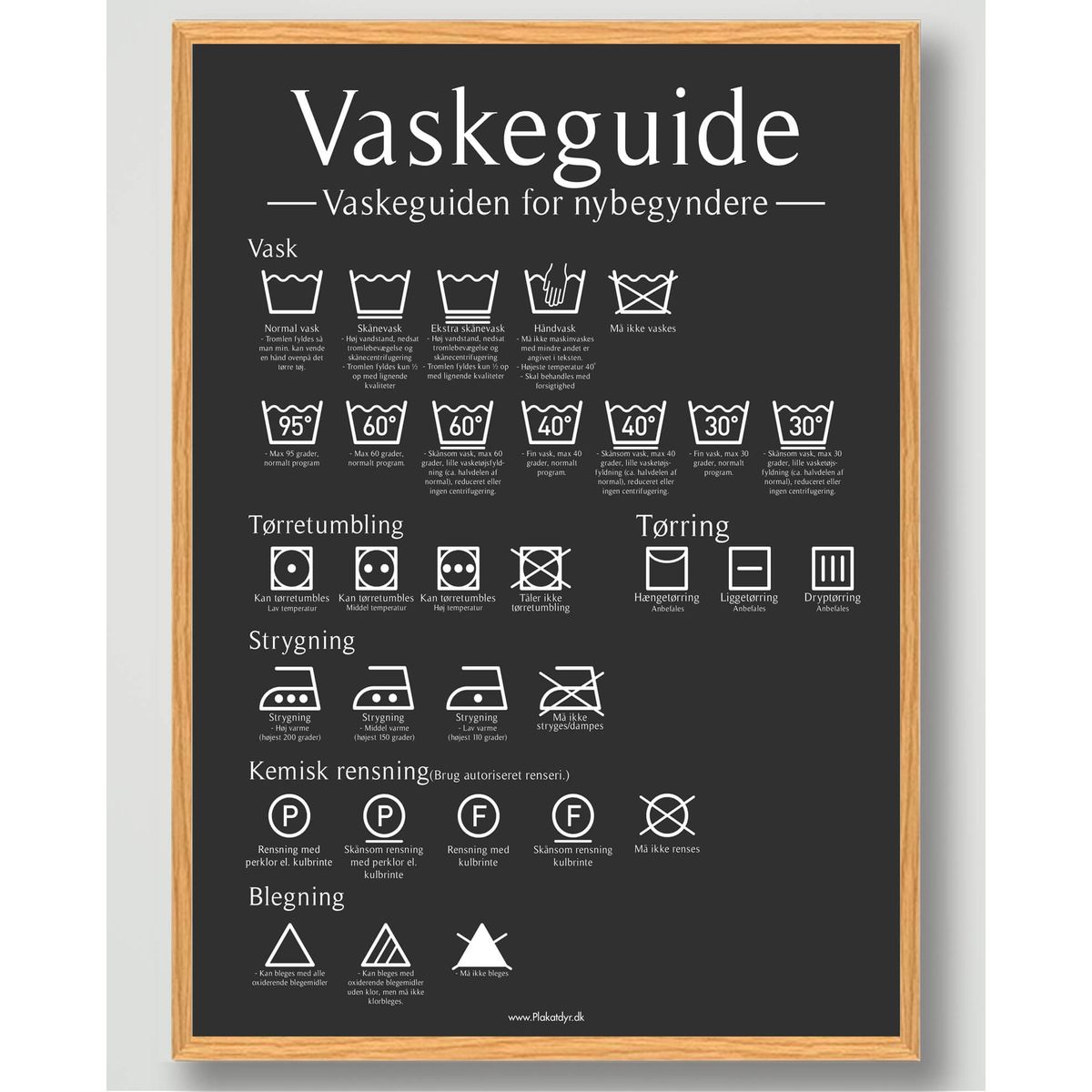 Vaskeguide plakat - Sort (Størrelse: L - 50x70cm (B2))