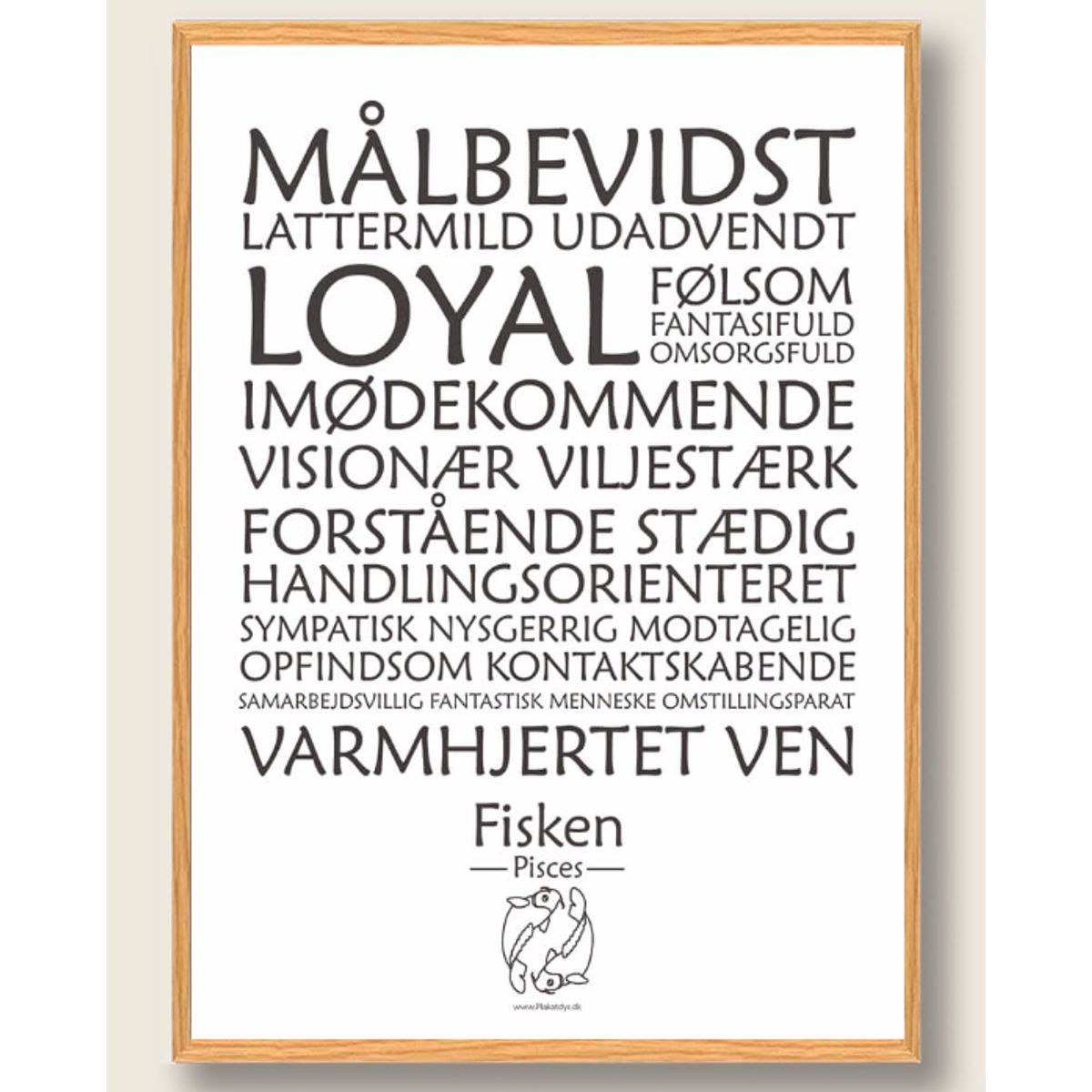 Stjernetegn fisken (hvid) - plakat (Størrelse: M - 30x40cm)