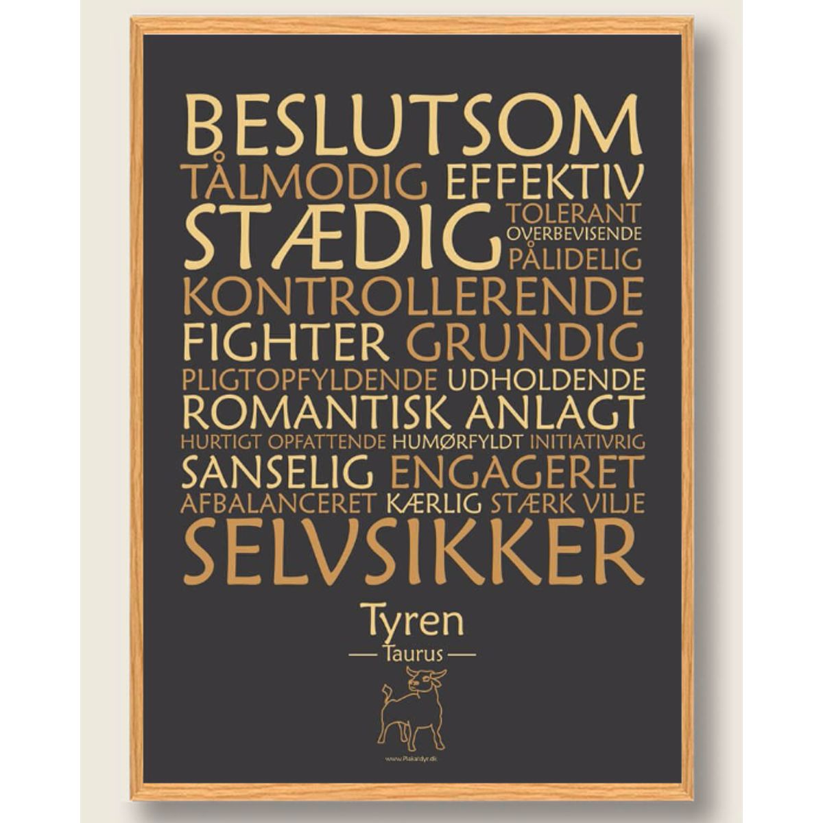 Stjernetegn tyren (sort) - plakat (Størrelse: M - 30x40cm)