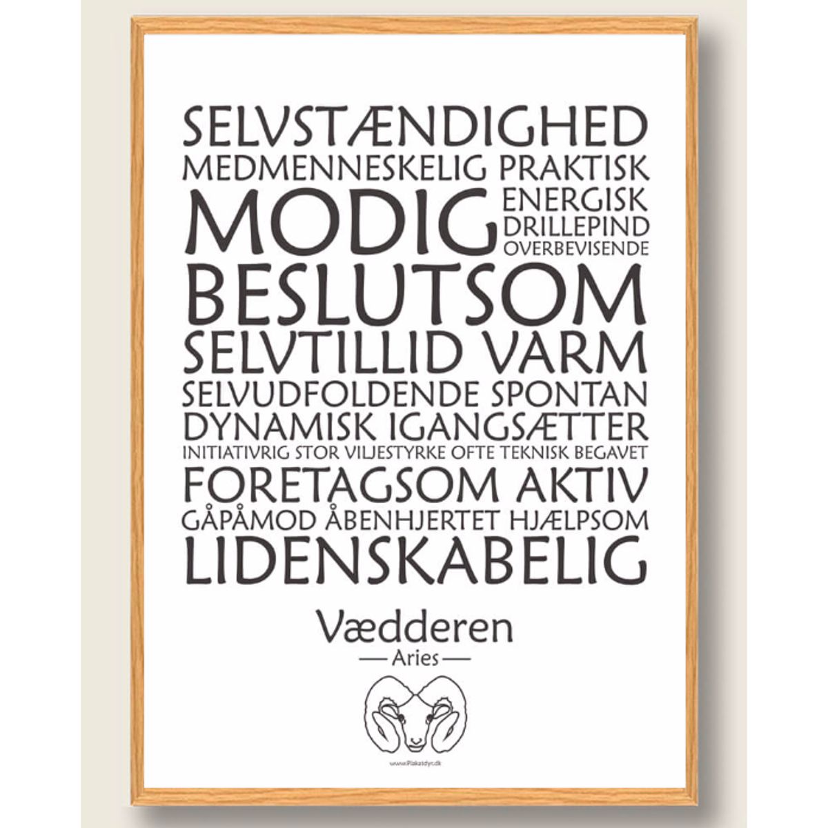 Stjernetegn vædderen (hvid) - plakat (Størrelse: M - 30x40cm)