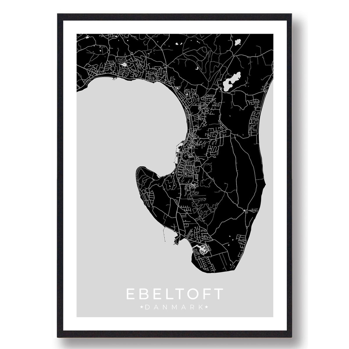 Ebeltoft by plakat - sort (Størrelse: L - 50x70cm (B2))