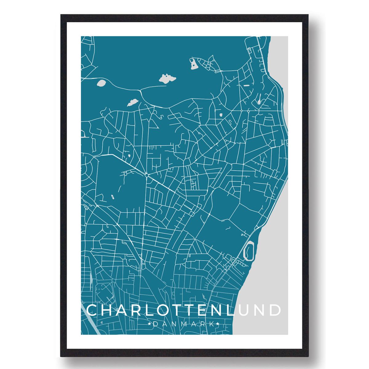 Charlottenlund by plakat - blå (Størrelse: L - 50x70cm (B2))