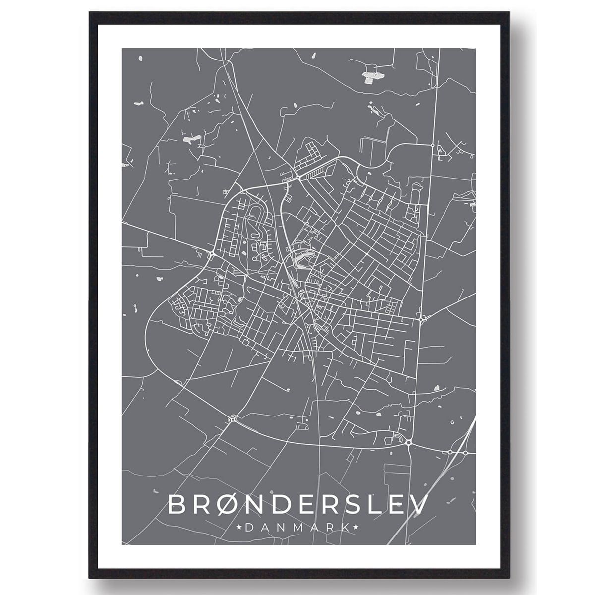 Brønderslev by plakat - grå (Størrelse: L - 50x70cm (B2))