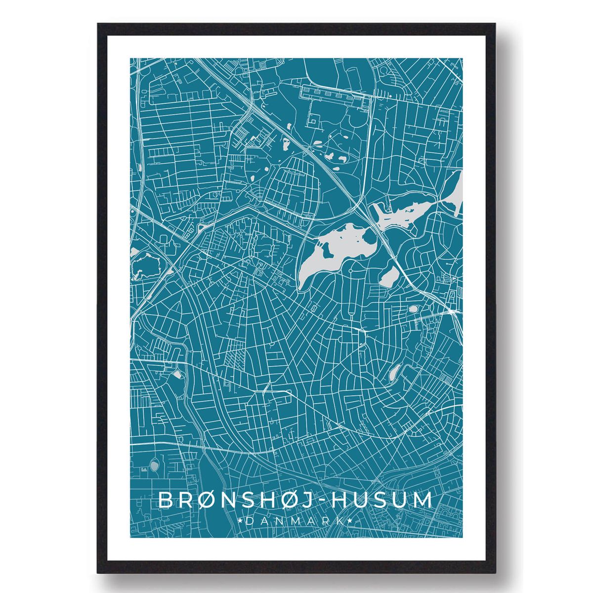 Brønshøj-Husum by plakat - blå (Størrelse: L - 50x70cm (B2))