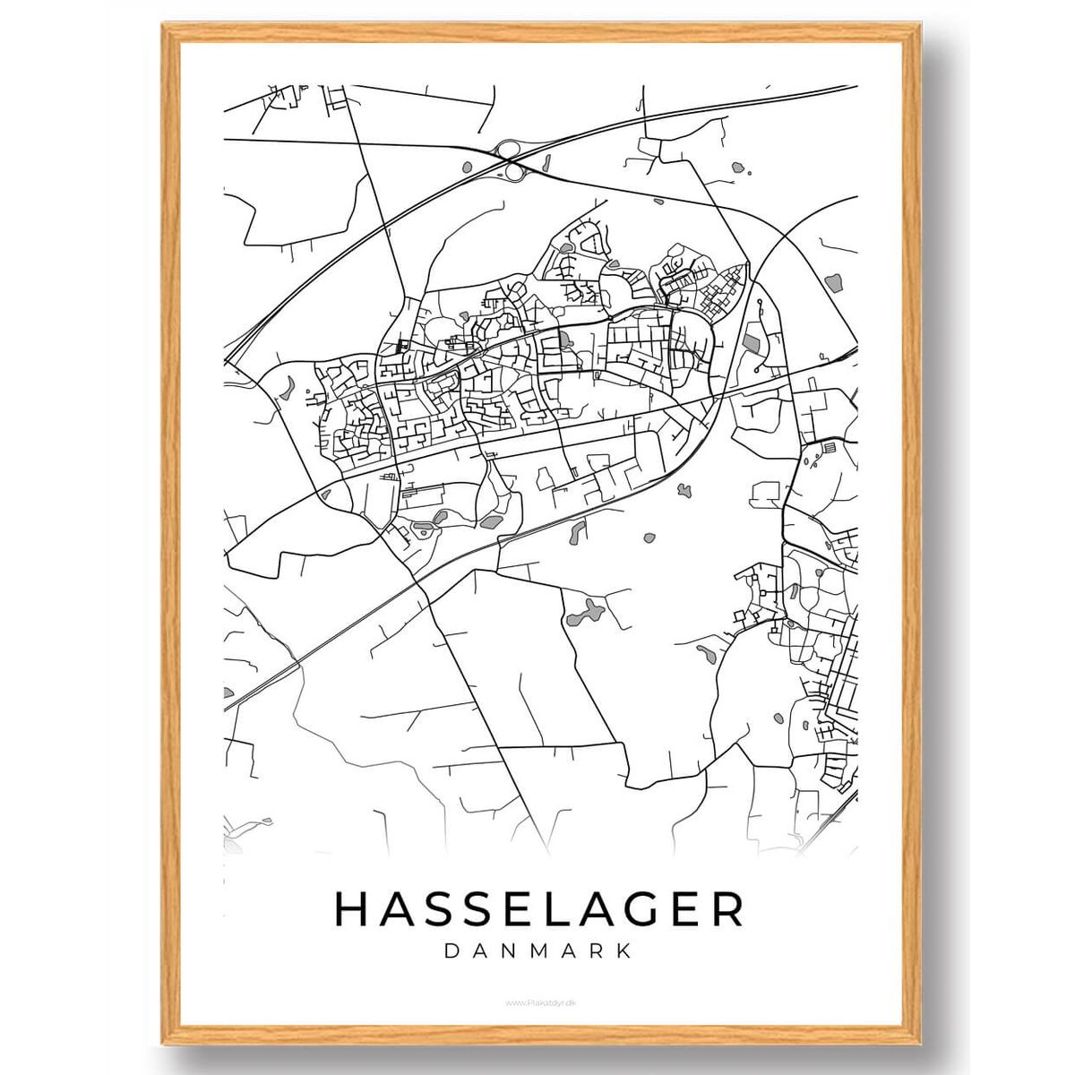 Hasselager by plakat - hvid (Størrelse: L - 50x70cm (B2))