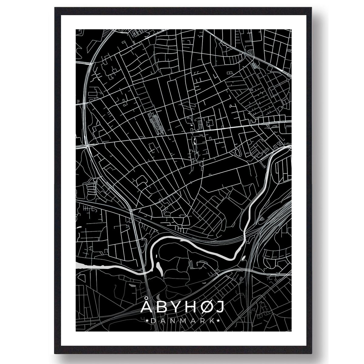 Åbyhøj by plakat - sort (Størrelse: L - 50x70cm (B2))