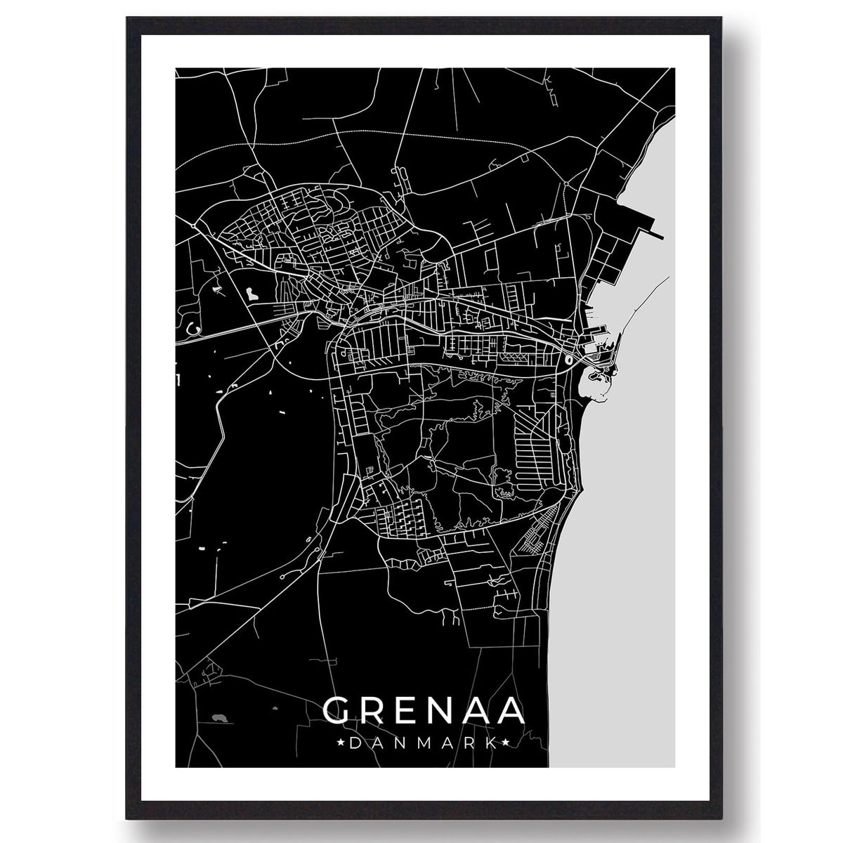 Grenaa by plakat - sort (Størrelse: L - 50x70cm (B2))