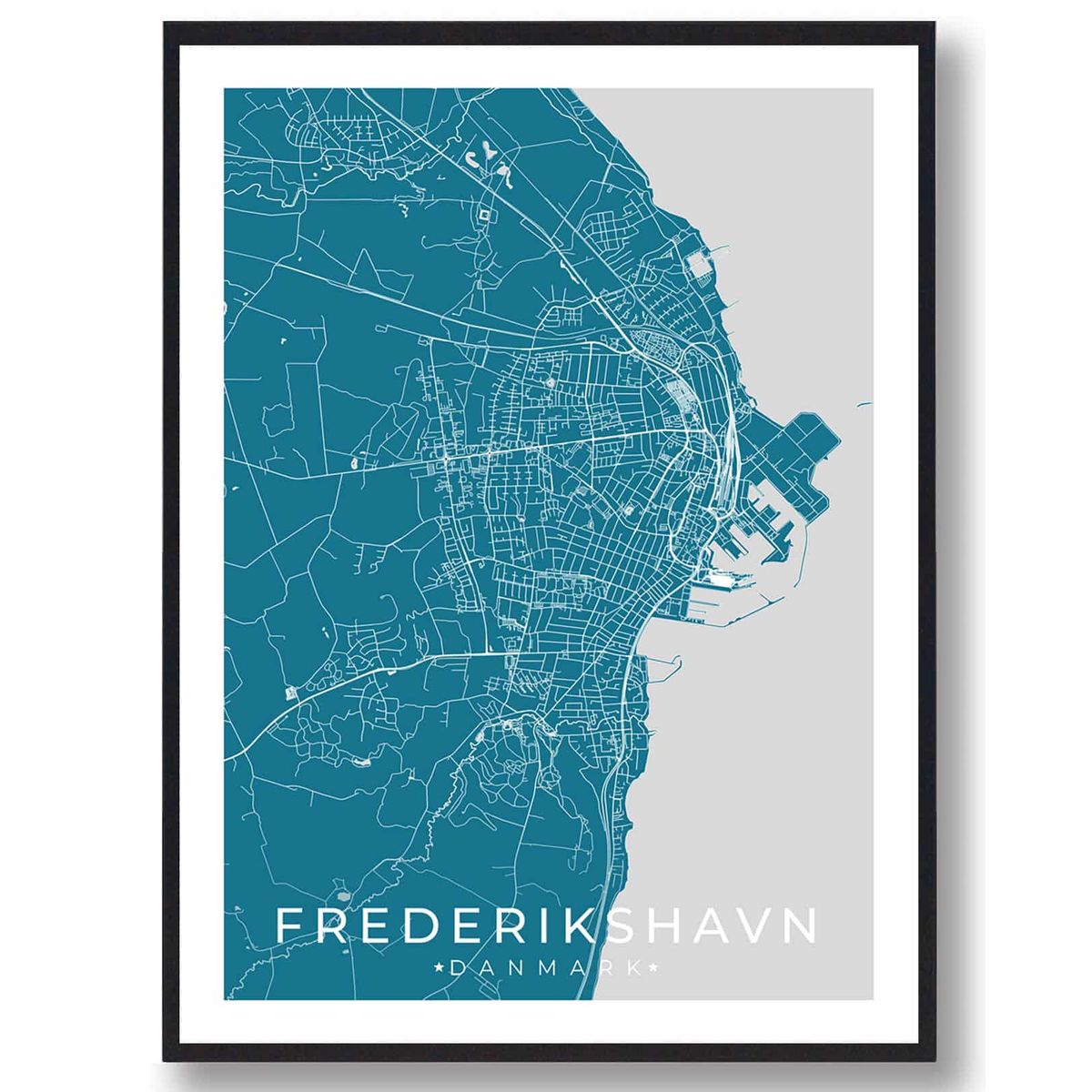 Frederikshavn by plakat - blå (Størrelse: L - 50x70cm (B2))