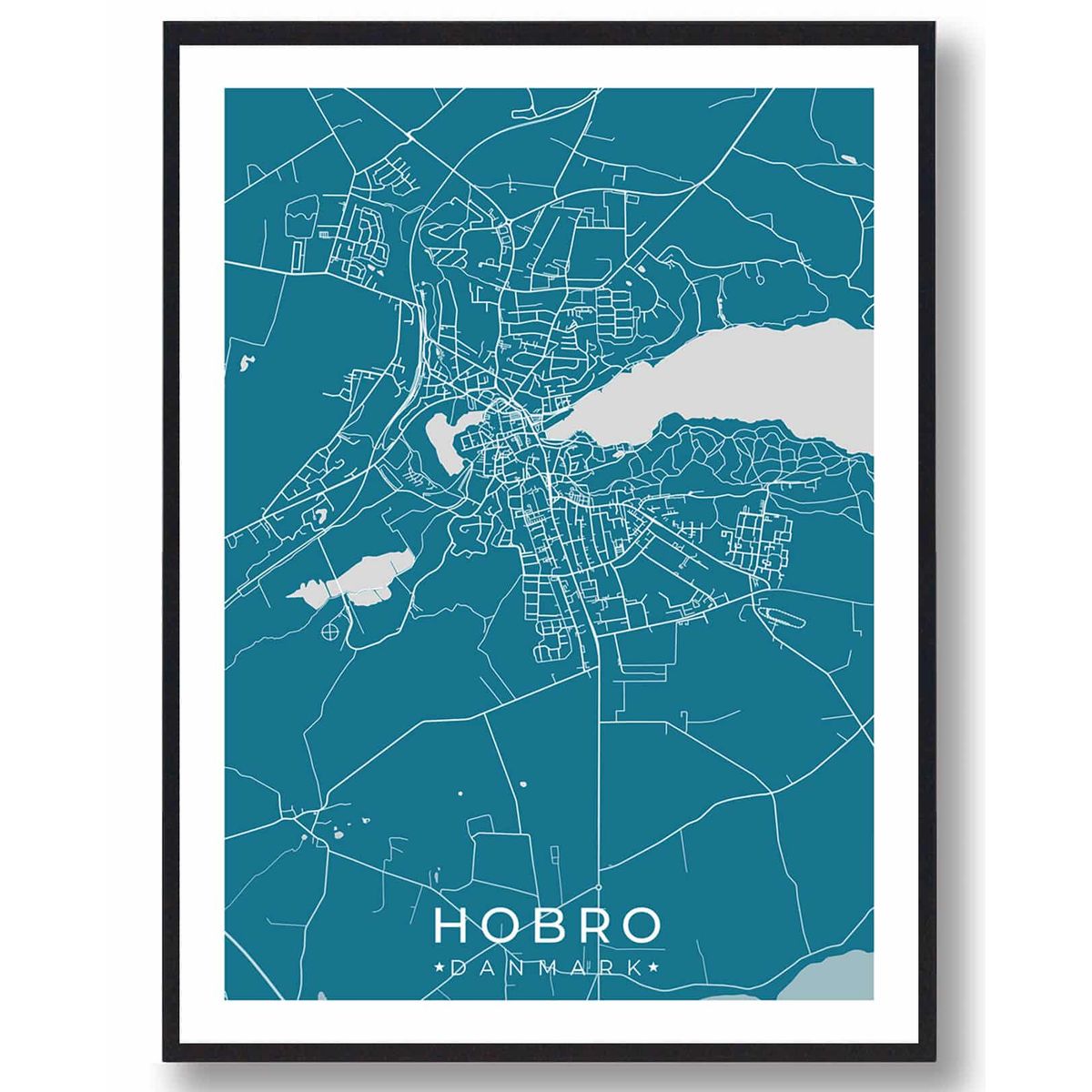 Hobro by plakat - blå (Størrelse: L - 50x70cm (B2))