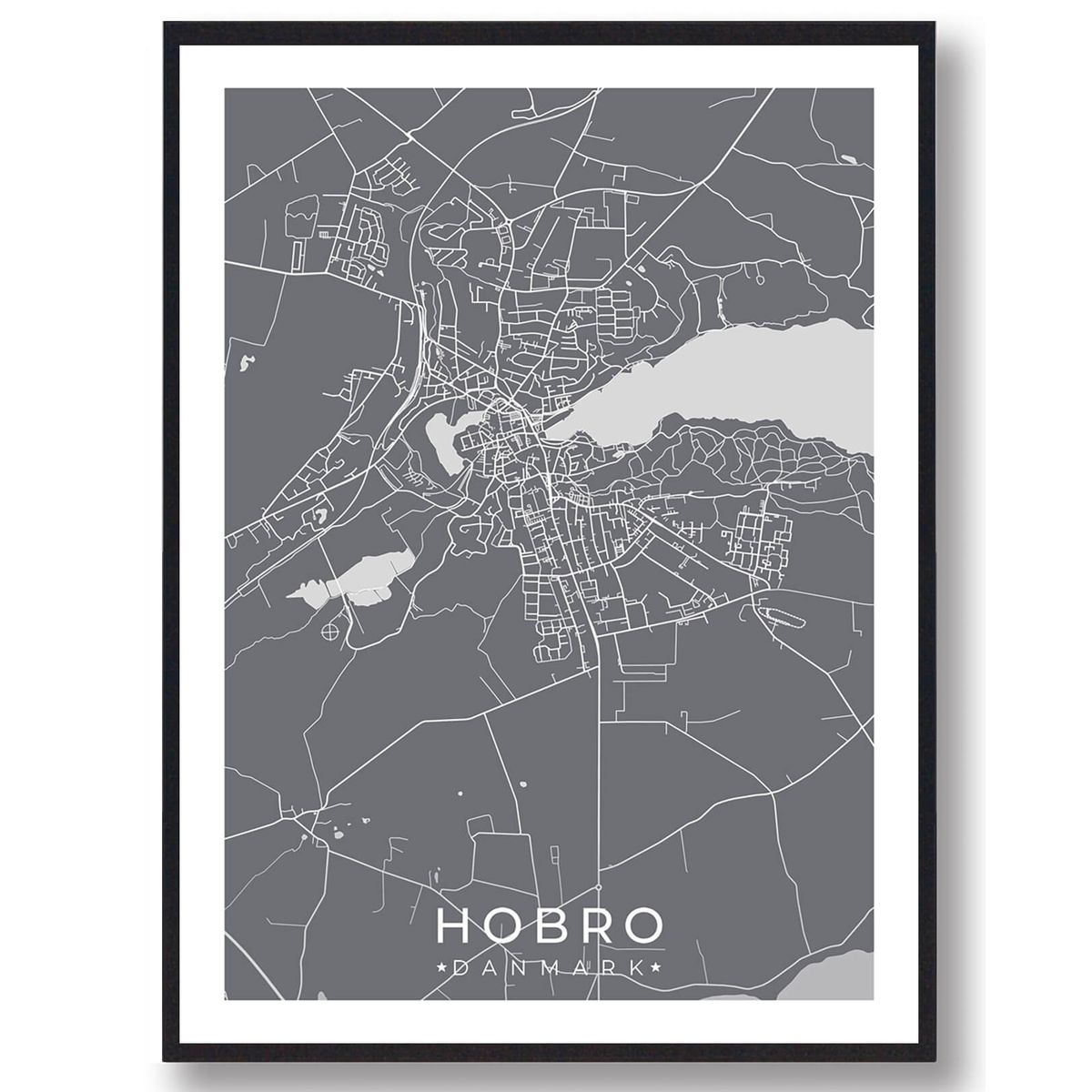 Hobro by plakat - grå (Størrelse: L - 50x70cm (B2))