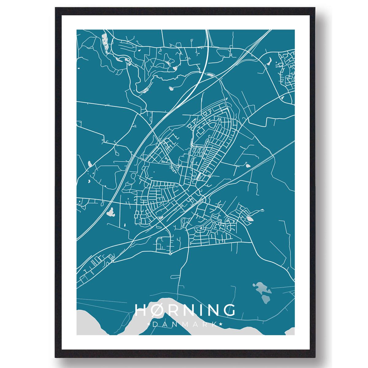 Hørning by plakat - blå (Størrelse: L - 50x70cm (B2))