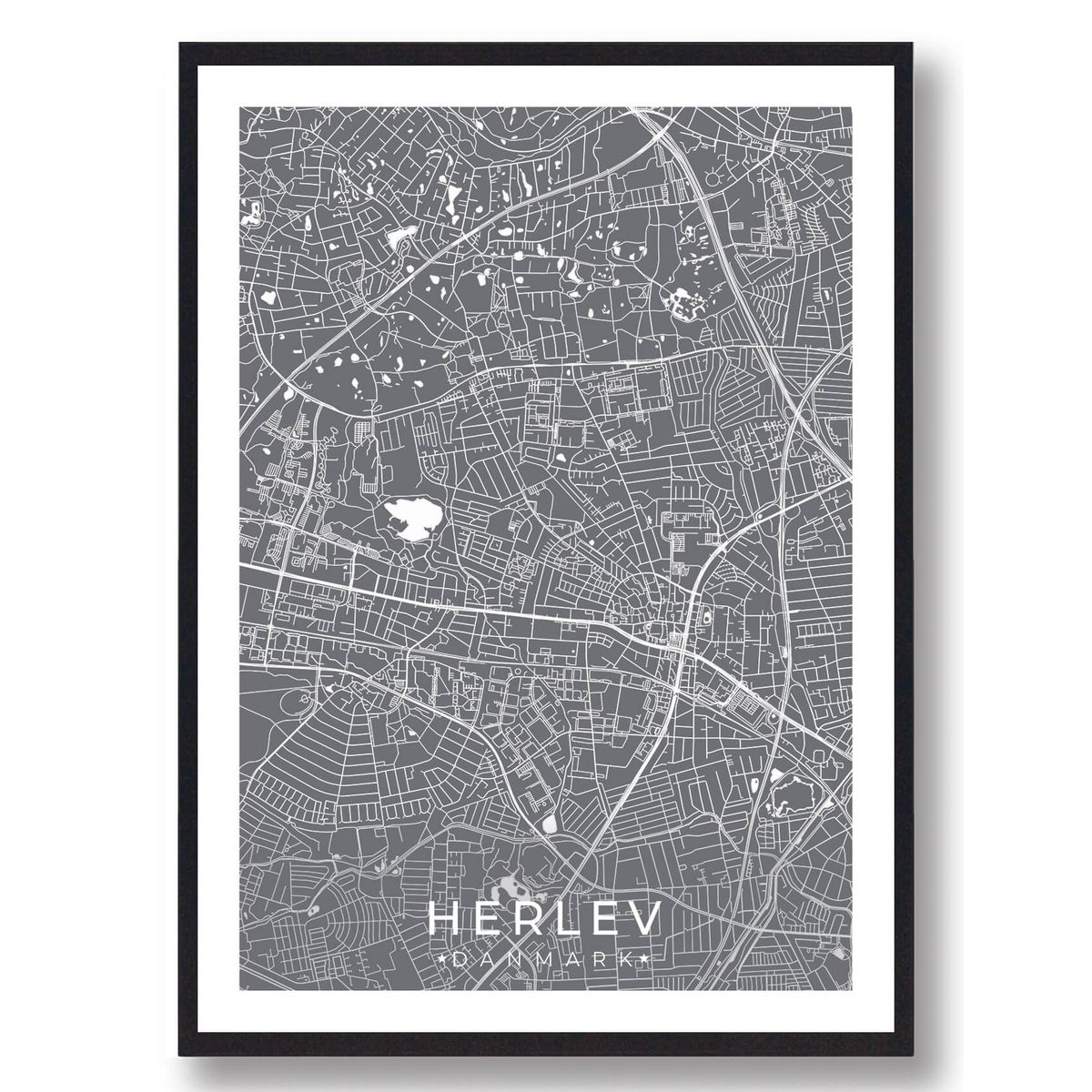 Herlev by plakat - grå (Størrelse: L - 50x70cm (B2))