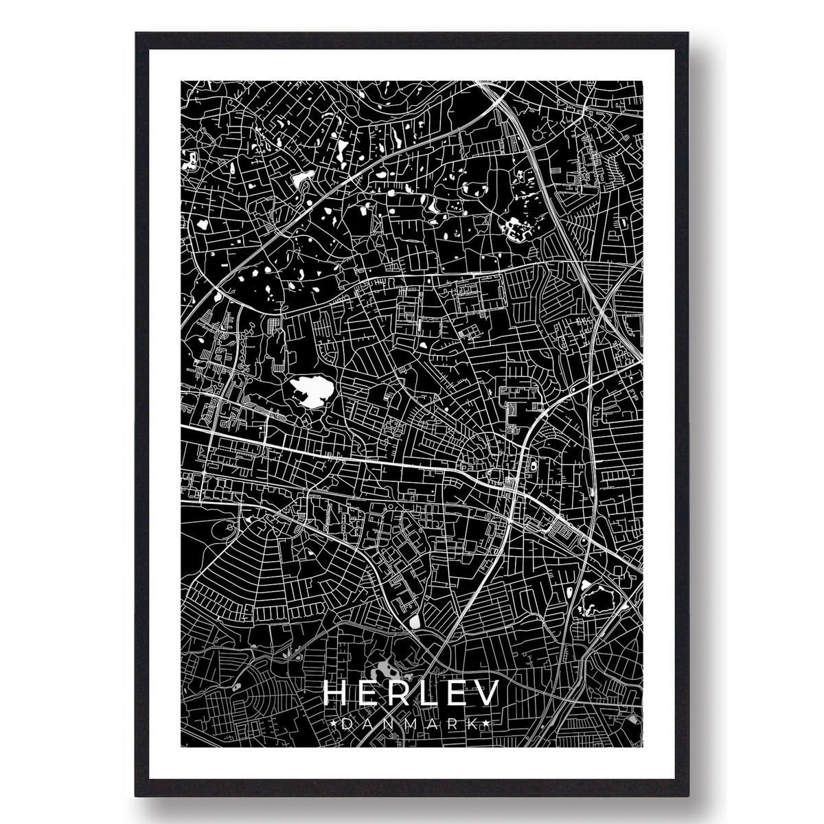 Herlev by plakat - sort (Størrelse: L - 50x70cm (B2))