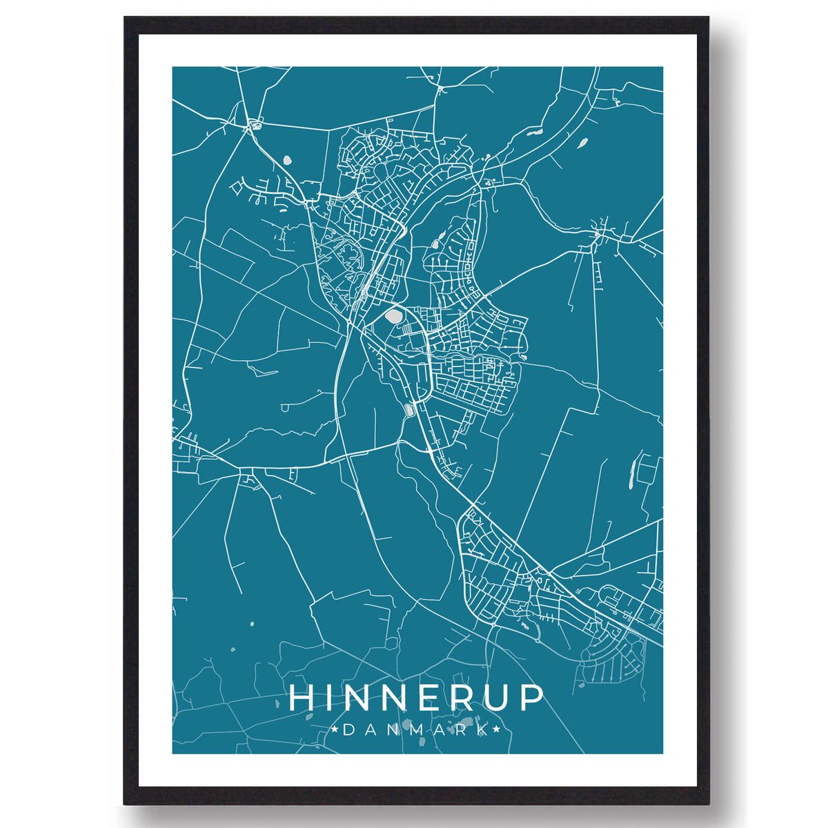 Hinnerup by plakat - blå (Størrelse: L - 50x70cm (B2))