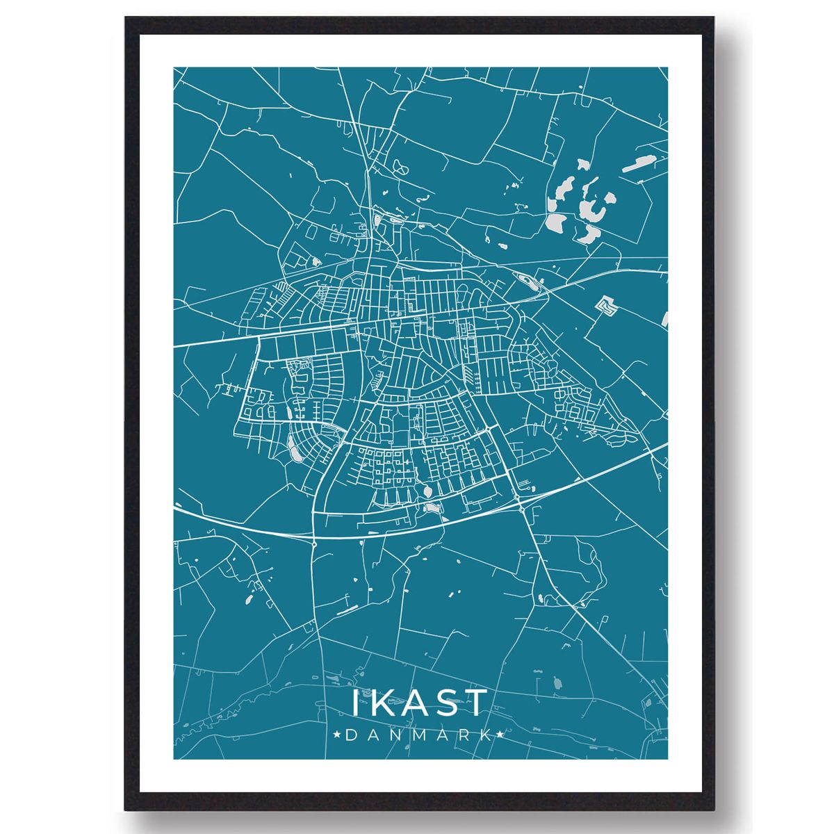 Ikast by plakat - blå (Størrelse: L - 50x70cm (B2))