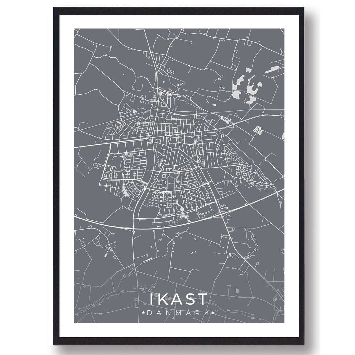 Ikast by plakat - grå (Størrelse: L - 50x70cm (B2))