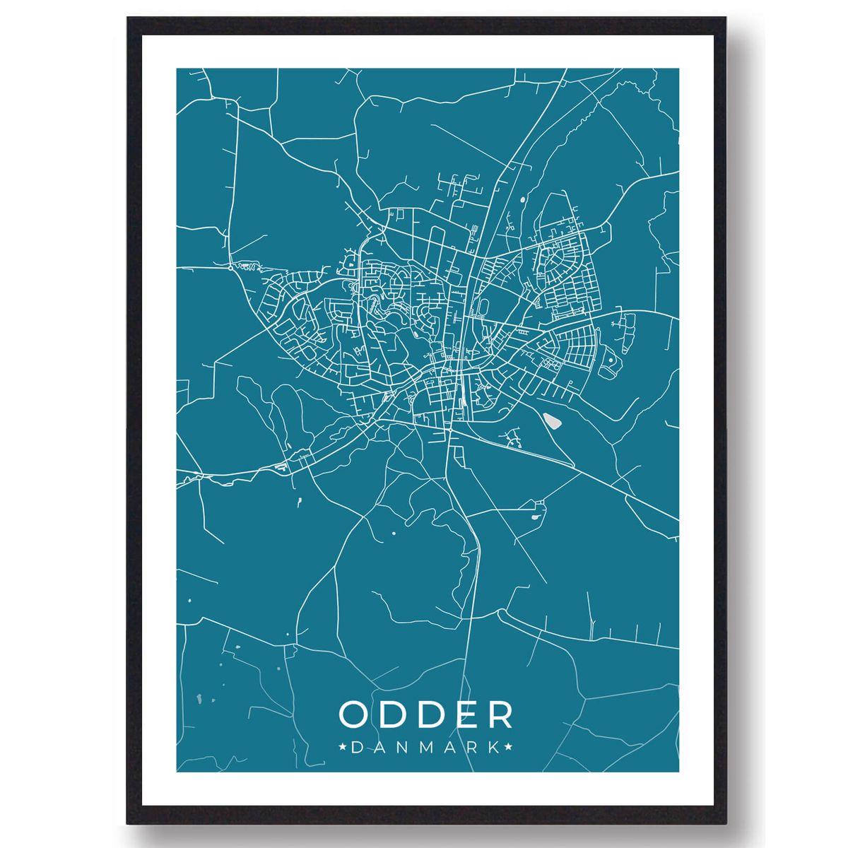 Odder by plakat - blå (Størrelse: L - 50x70cm (B2))