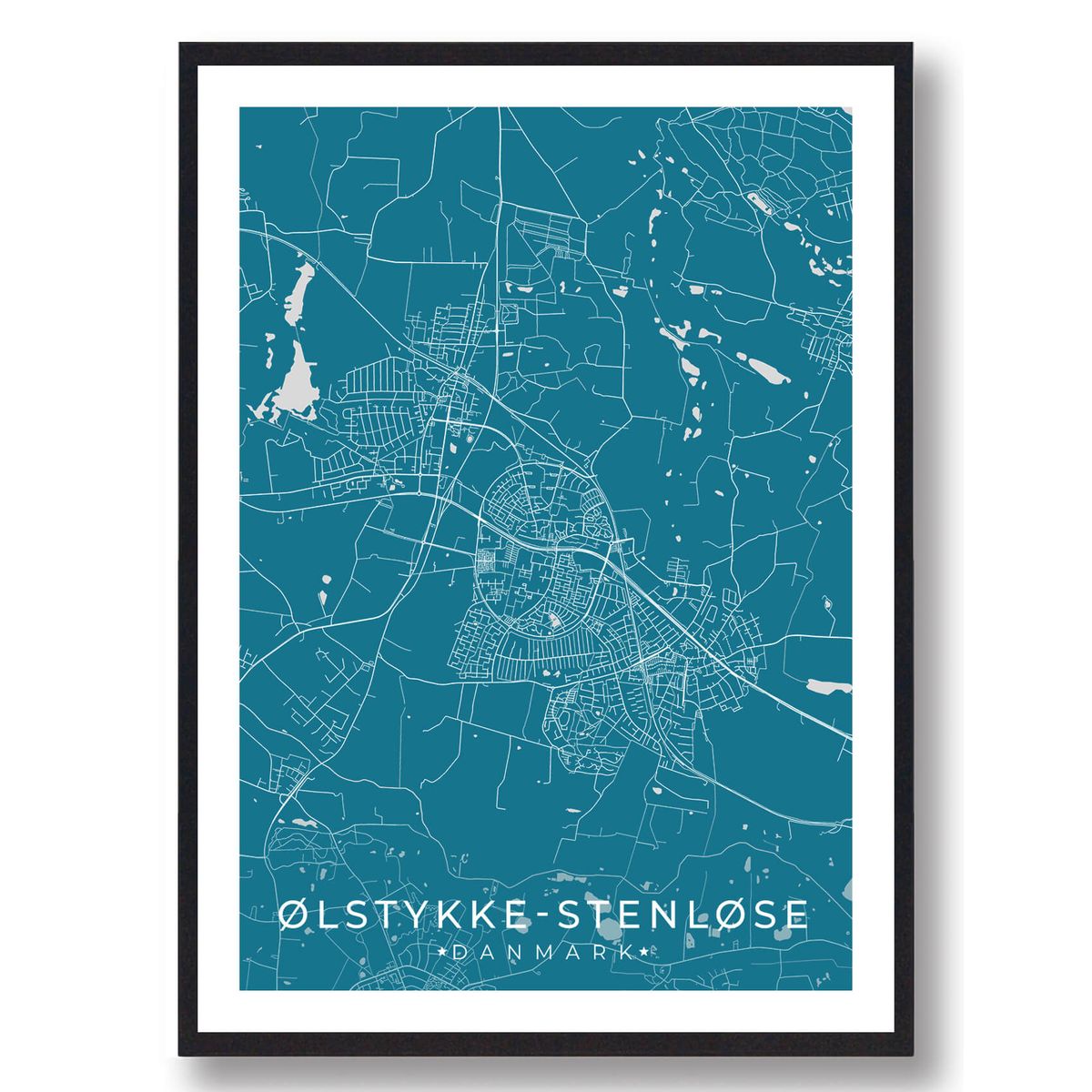 Ølstykke-Stenløse by plakat - blå (Størrelse: L - 50x70cm (B2))