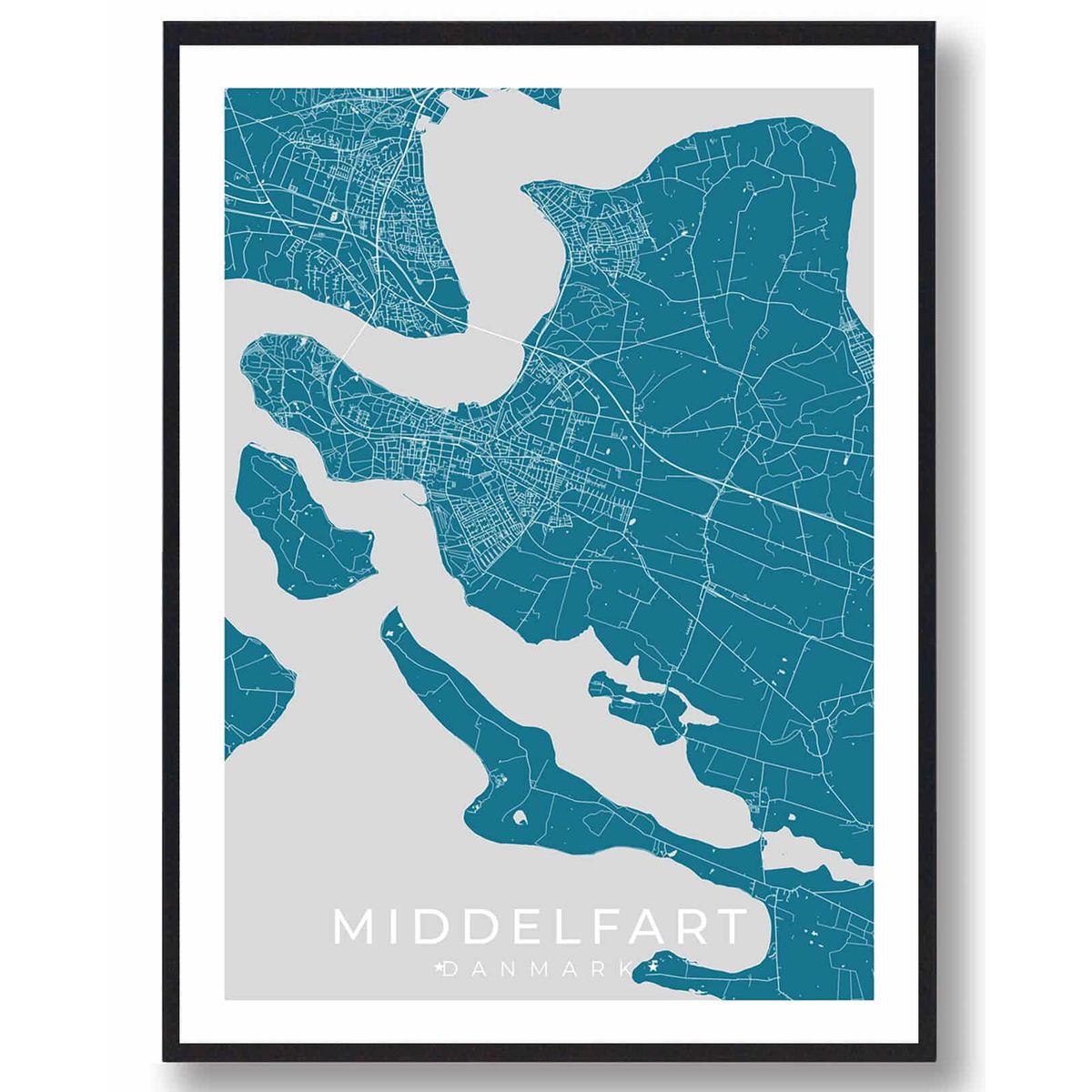 Middelfart by plakat - blå (Størrelse: L - 50x70cm (B2))