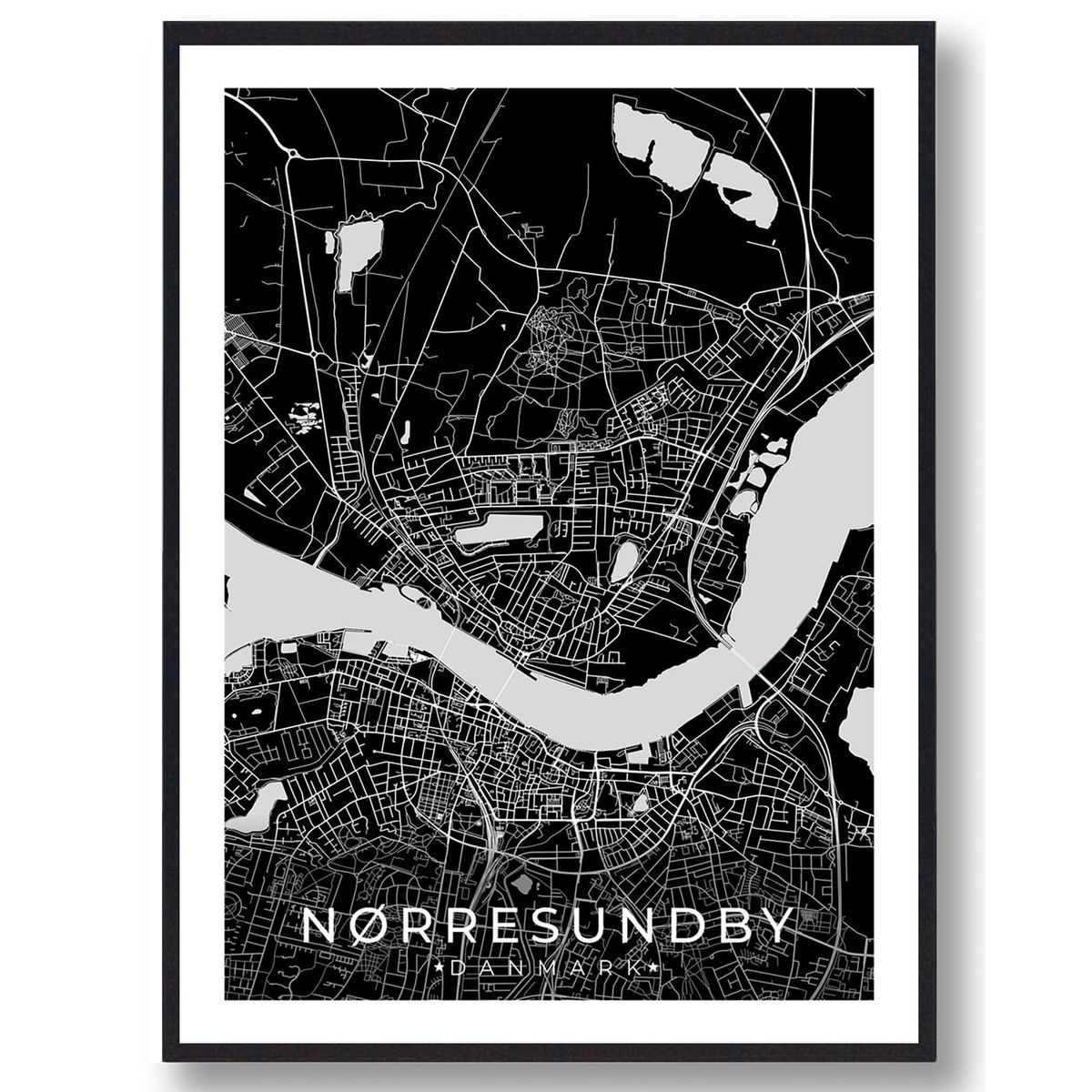 Nørresundby by plakat - sort (Størrelse: S - 21x29,7cm (A4))