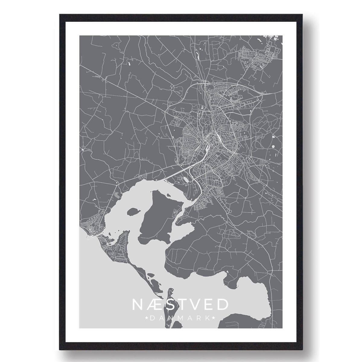 Næstved by plakat - grå (Størrelse: L - 50x70cm (B2))