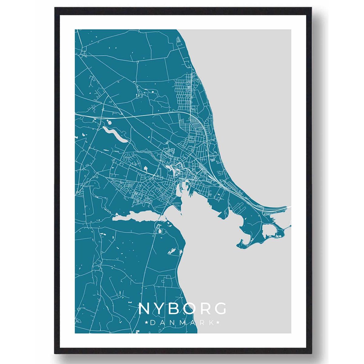 Nyborg by plakat - blå (Størrelse: L - 50x70cm (B2))